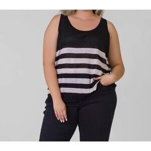 NWT Nic+Zoe Plus 3X Linen Blend Sleeveless Top Black Coastal Vacation